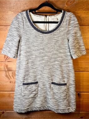 9-H15 stcl Anthro Tweed Boucle Sweater Tunic Top Raw Edge Pockets Size Small 🖤